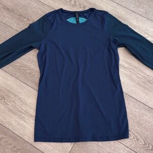 Lululemon x Roksanda Long Sleeve Shirt Womens 12 Navy Blue Athletic Workout
